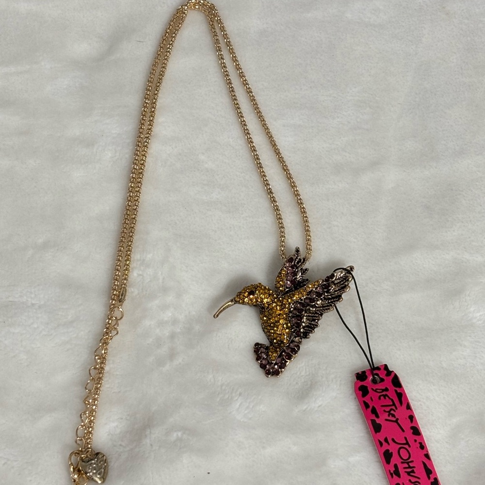 Betsey Johnson Charming Gold and Brown Hummingbird Necklace
